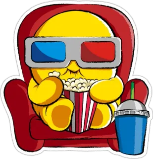 😎 b00b6eb3 อีโมจิ, ภาพยนตร์, ป๊อปคอร์น, 3D, ความบันเทิง, พักผ่อน, ดู, การ์ตูน telegram sticker