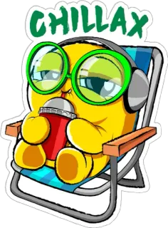 🥶 ed734f18 CHILLAX ชิล, พักผ่อน, พักร้อน, แว่นกันแดด, อิโมจิ, เครื่องดื่ม, เก้าอี้ชายหาด telegram sticker