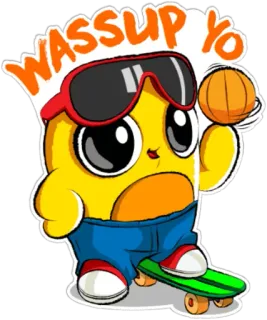 🏀 e2287624 WASSUP YO Cartoon, Skateboard, Sonnenbrille, Basketball, Figur telegram sticker