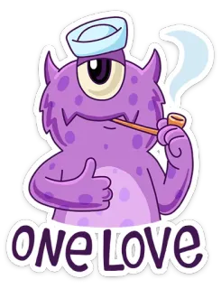 👍 16da7229 ONE LOVE mostro, carino, monocolo, cappello da marinaio, pipa, viola telegram sticker