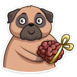 🎁 095e0b05 ปั๊ก, หมา, สัตว์, น่ารัก, การ์ตูน, ริบบิ้น, ของขวัญ telegram sticker