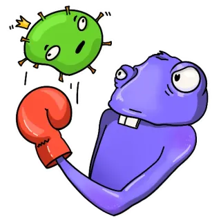 😷 5c4f5b8f potwór, boks, walka, wirus, kreskówka, ochrona, zdrowie telegram sticker