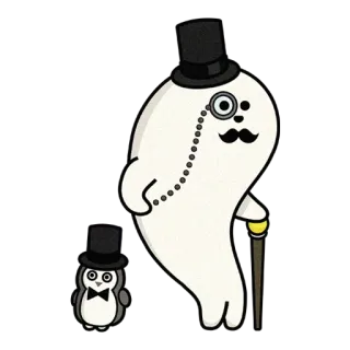 🎩 14a87936 卡通, 海豹, 企鹅, 单片眼镜, 高顶礼帽, 绅士 telegram sticker