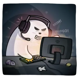 🎮 5ac5b370 BOOM! GOIGOIGO! 游戏玩家, 游戏, 生气, 电脑, 耳机 telegram sticker