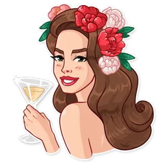 🍸 41ffe82e mulher, coroa de flores, coquetel, festa, bonita, menina, bebidas, beleza telegram sticker