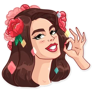👌 7761dffc mulher, flores, ok, beleza, retrato, desenho animado, ilustração telegram sticker