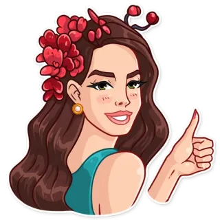 👍 b5e9fad3 mulher, menina, flor, joinha, retrato, desenho animado, adesivo telegram sticker