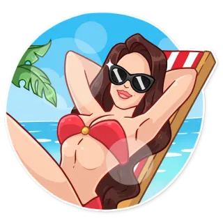 😎 dbf7582e mulher, praia, sol, relaxamento, férias, biquíni, óculos de sol telegram sticker