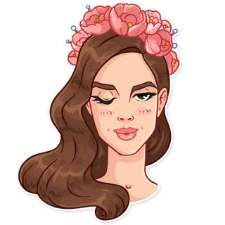 😜 fb5f3034 mulher, retrato, coroa de flores, beleza, garota, piscadela, feminino telegram sticker