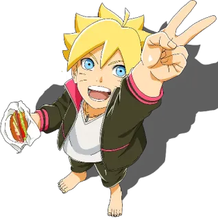 ✌️ a157d3ba Boruto Uzumaki Boruto アニメ, カートゥーン, キャラクター, 笑顔, 平和, 食べ物 telegram sticker
