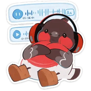 🎶 c3c4cbe5 uccello, carino, cuffie, ascolto, musica, animale, pettirosso telegram sticker