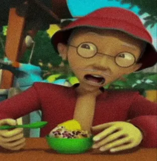 🏴 62c1fe05 Atok Upin & Ipin kartun, karakter, Atok, Upin Ipin, makan telegram sticker