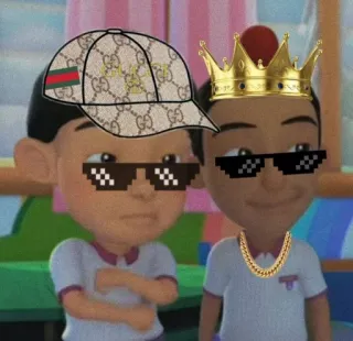 🏴 6ba48b26 kartun, kacamata hitam, mahkota, kalung emas, topi, anak laki-laki telegram sticker