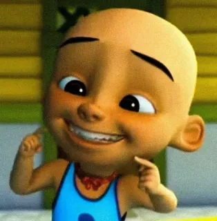 🏴 cfb602e7 Upin kartun, karakter, senyum, bahagia telegram sticker