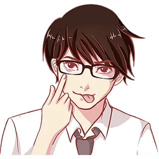 😋 080e18e0 jari tengah, gestur ofensif, gaya anime, kartun, menjulurkan lidah, kacamata telegram sticker