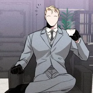 🥂 1a7c3f57 man, suit, tea, sitting, chair, cartoon telegram sticker