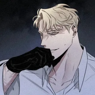 🥂 3b896d0c man, smirking, gloved hand, blonde, portrait, anime, illustration telegram sticker