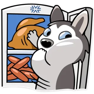 🍔 c05fdb27 허스키, 개, 냉장고, 음식, 닭고기, 소시지, 배고픈, 만화 telegram sticker