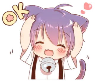 🆗 bce28e4f OK Аниме, Каваий, Кот, Ок, Милый, Счастливый, Наклейка telegram sticker