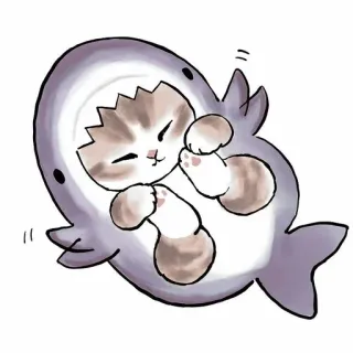 🥞 490d887a แมว, ฉลาม, สัตว์, น่ารัก, สติกเกอร์, การ์ตูน telegram sticker