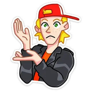 👏 171eeeaa Desenho animado, Personagem, Adolescente, Casual, Juventude, Loiro, Boné vermelho telegram sticker