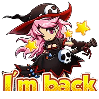 👣 5cf07eec I'm back 마녀, 분홍머리, 해골, 별, 만화, 마법, 귀여운 telegram sticker
