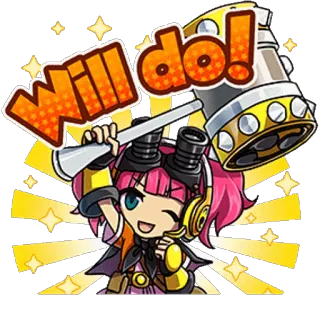 👬 7b3c2b70 Will do! 만화, 망치, 분홍 머리, 반짝이, 액션, 에너지 넘침 telegram sticker