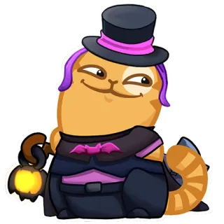 😏 8a075373 แมว, การ์ตูน, หมวกทรงสูง, แมวสีส้ม, ฮาโลวีน, ชุด, น่ารัก telegram sticker