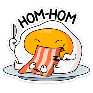 🍴 22af9622 HOM-HOM 계란, 베이컨, 만화, 아침 식사, 음식, 먹기 telegram sticker