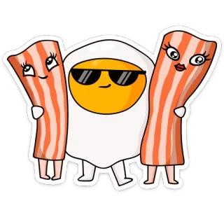 😎 f83377cb 계란, 베이컨, 음식, 아침, 만화, 선글라스, 귀여운, 스티커 telegram sticker