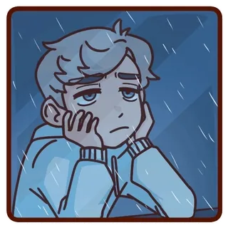 😔 a9da61d3 triste, lluvia, niño, solo, ventana, dibujos animados, deprimido telegram sticker