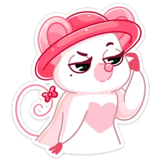 😠 1bac1b96 Мультфильм, Животное, Мышь, Наклейка, Розовый, Шляпа, Милый whatsapp sticker