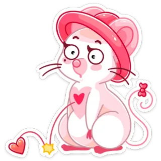 💔 9ad048d3 мышь, мультфильм, животное, сердце, милый, шляпа, розовый whatsapp sticker