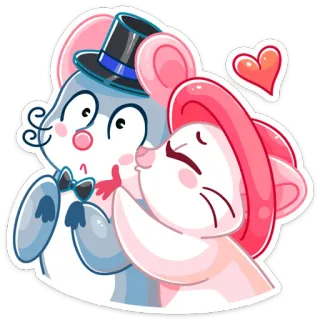 😘 d00354c4 мыши, любовь, свадьба, пара, мультфильм, романтика, поцелуй whatsapp sticker