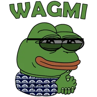 😎 0931b482 WAGMI 페페, 개구리, 밈, 인터넷 은어, wagmi, 암호화폐, 금융 telegram sticker