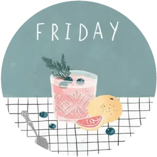 🌸 076ab568 FRIDAY jumat, minuman, koktail, buah, merah muda, akhir pekan whatsapp sticker