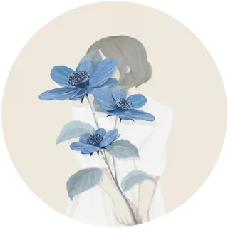 🌸 2167d910 bunga, potret, bunga biru, berbunga, estetik, seni, wanita whatsapp sticker