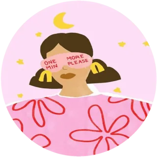 🌸 2659789a ONE MIN MORE PLEASE mengantuk, gadis, penutup mata, satu menit lagi, malam, bulan whatsapp sticker
