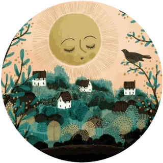 🌸 520fe22a matahari, pemandangan, rumah, desa, alam, burung, damai, mengantuk whatsapp sticker