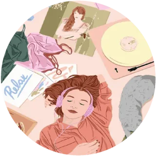 🌸 69eeae81 Relax santai, musik, cewek, headphone, vinyl, nyaman, santai whatsapp sticker