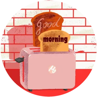 🌸 9a221dcd Good morning roti bakar, pemanggang roti, sarapan, pagi, makanan, dapur, selamat pagi whatsapp sticker
