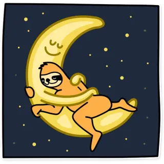 😴 3b28b354 Faultier, Mond, Sterne, Cartoon, Schlaf, Süß, Traum, Nacht telegram sticker