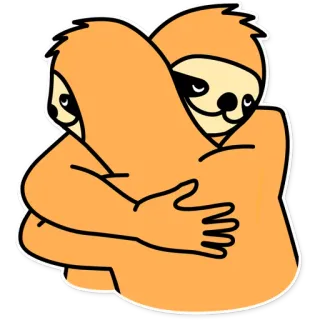 ☺️ 8af10b1a Faultier, Umarmung, Tier, süß, Freundschaft, Cartoon, langsam, orange telegram sticker