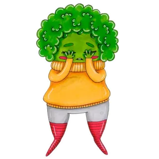 🙈 8dae9378 brócoli, verdura, dibujo animado, lindo, comida, personaje, ilustración telegram sticker