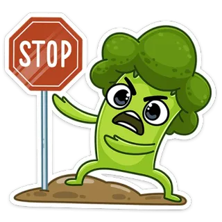 ⛔️ 057e8264 STOP brokoli, rambu berhenti, kartun, sayur, humoris, lucu, tanda whatsapp sticker
