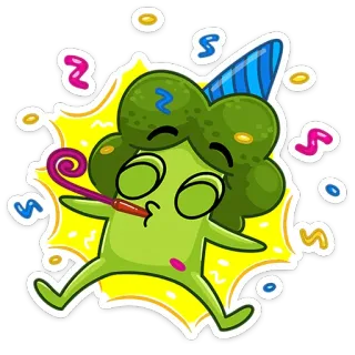🥳 6adcc190 pesta, brokoli, perayaan, kartun, senang, makanan whatsapp sticker