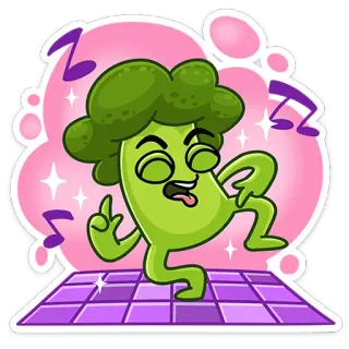 💃 e2b99f48 brokoli, menari, musik, kartun, seru, animasi, makanan whatsapp sticker