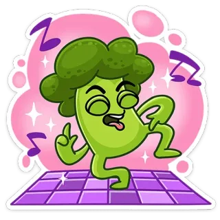 💃 599857e7 brócolis, desenho animado, dançando, festa, vegetal, comida, fofo, disco telegram sticker