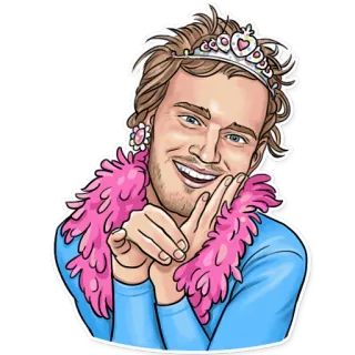 💅 45ff57e7 PewDiePie youtuber, princess, crown, party, feather boa, funny, meme whatsapp sticker