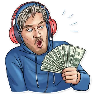 😲 5df113eb PewDiePie PewDiePie, money, dollars, gaming, youtube, headphones whatsapp sticker